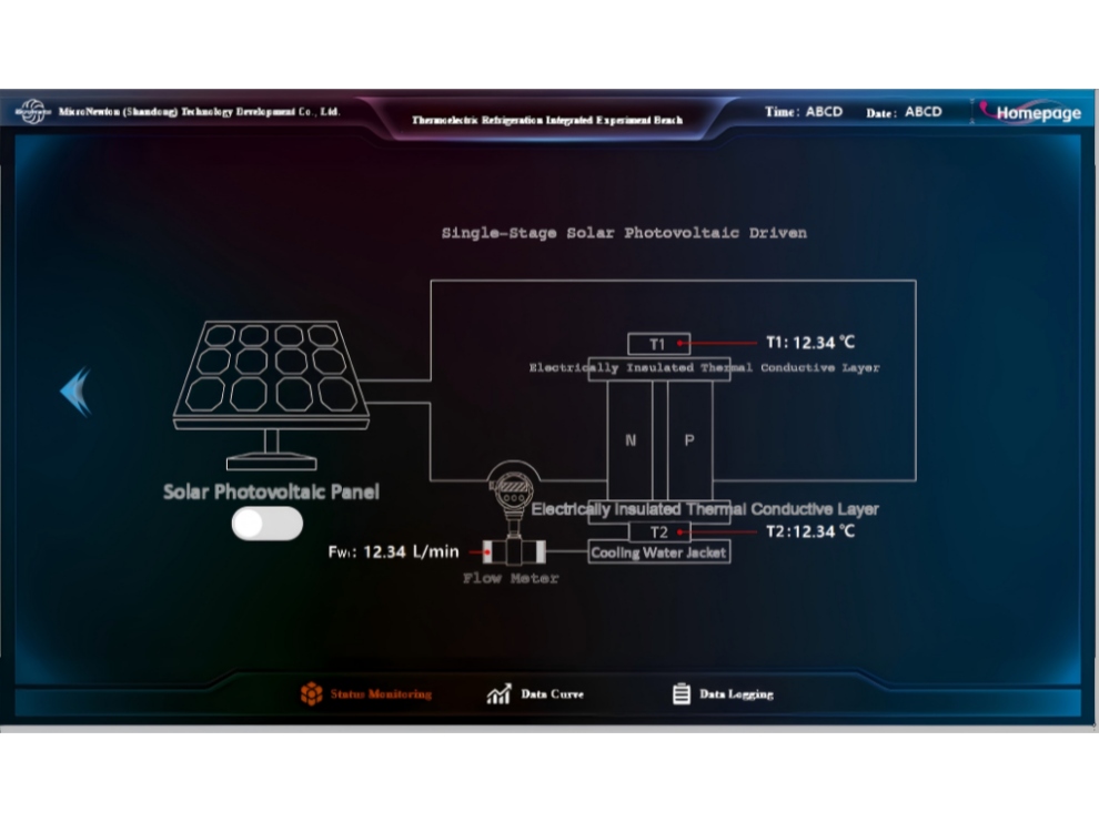 Touchscreen data acquisition terminal showing cooling capacity curves